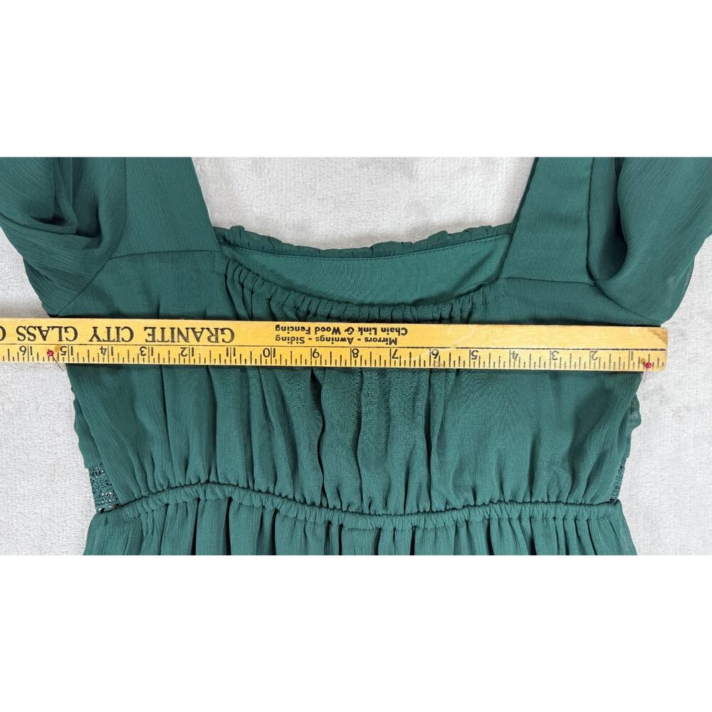 Women's Milkmaid Green Babydoll Mini Dress Cottagecore Puff Sleeve Medium M - Picture 7 of 9